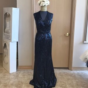 Navy sequined halter gown